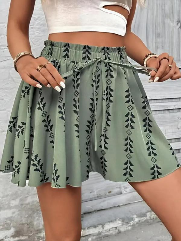 Damen-Shorts mit Allover-Print und Knoten vorn, lässige modische Sommershorts, Damen-Unterteil für den Alltag