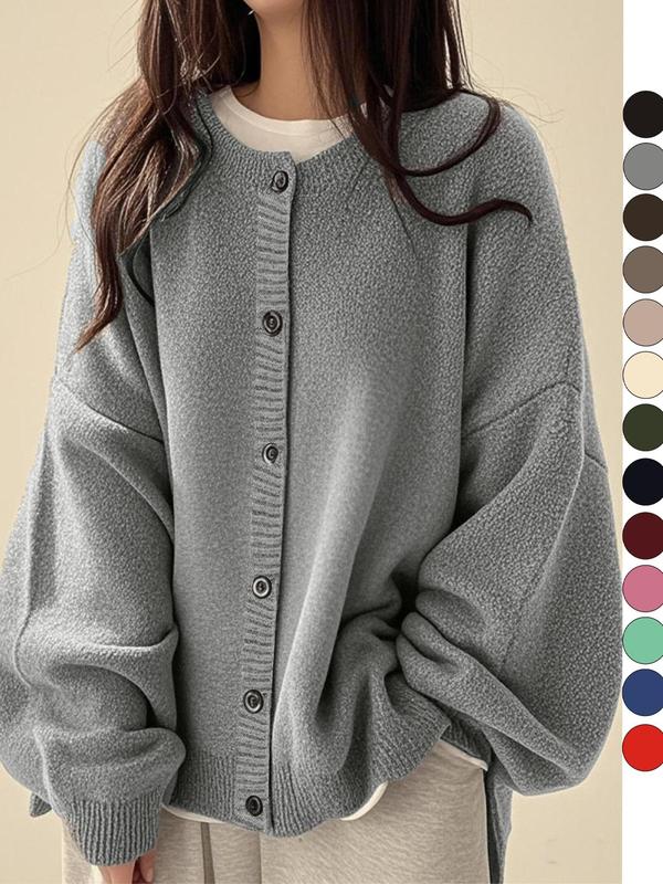 Damen Strickjacke mit Knopfleiste vorn, schlichtes Strickoberteil mit langen Ärmeln für den Alltag, Damenbekleidung für alle Jahreszeiten