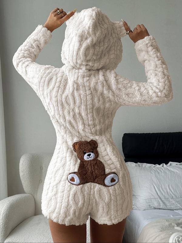 Damen-Sweatshirt aus Fleece mit Kapuze und besticktem Teddybär – bequem, modisches Design, perfektes Geschenk für sie, für den täglichen Gebrauch