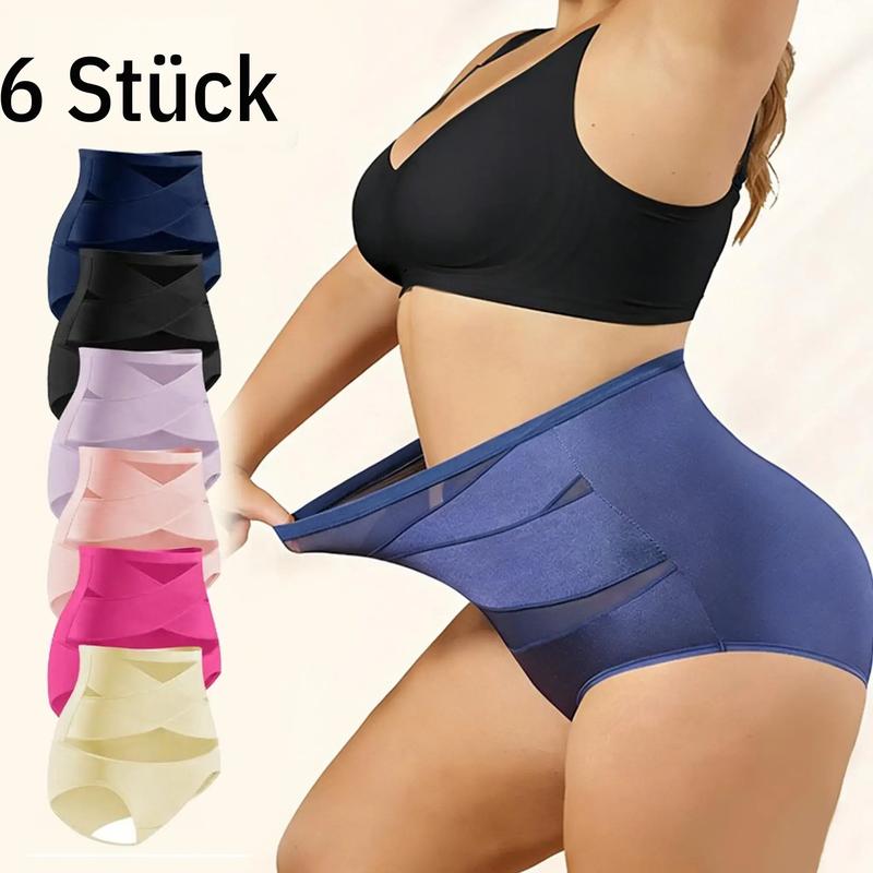 Damen-Unterwäsche mit Bauchkontrolle, mittelhoher Bund, nahtlos und atmungsaktiv; Sommer-Shorts/Slips, bequem für den täglichen Gebrauch, geeignet für alle vier Jahreszeiten (6 Pcs)