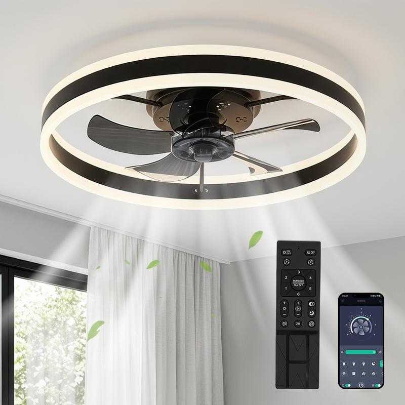 Deckenventilator 50 cm mit integriertem Licht, 6 Windgeschwindigkeitsstufen, dimmbares LED Licht, unterstützt App und Fernbedienung, leiser Gleichstrommotor, geeignet für Schlafzimmer und Wohnzimmer. dimmbar innenbeleuchtung stilvolle beleuchtung