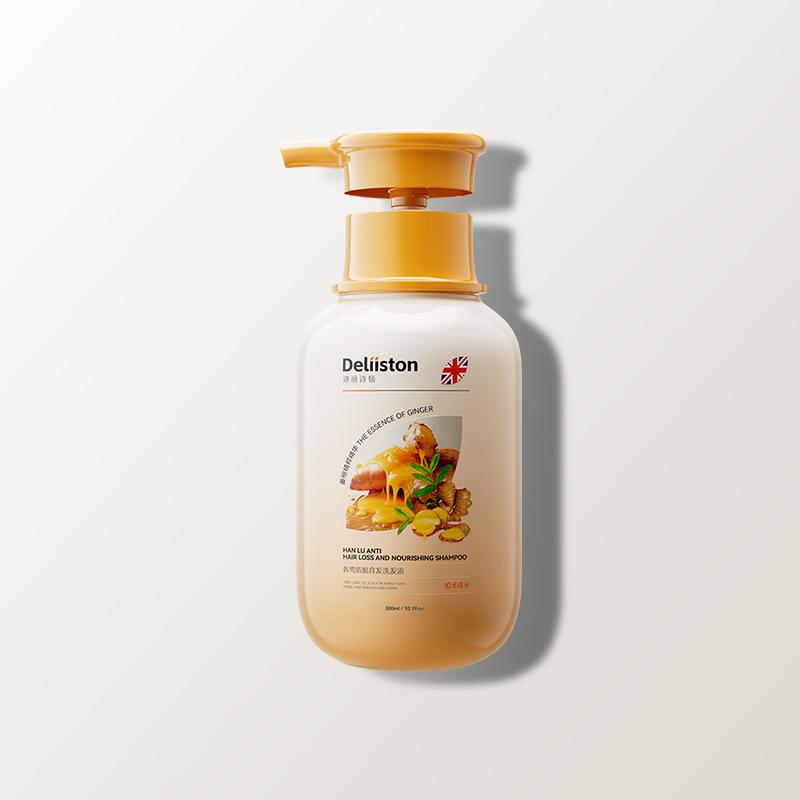 Deliiston Shampoo 300ml enthalten Ingwerextrakt, um die Haarwurzeln zu stärken, das Haar mit Feuchtigkeit zu versorgen und es weich und leicht kämmbar zu machen.