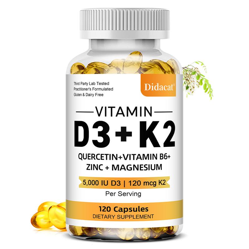 Didacat Vitamin D3+K2 Nahrungsergänzungsmittel, unterstützt die Mund- und Knochengesundheit, 120 Kapseln