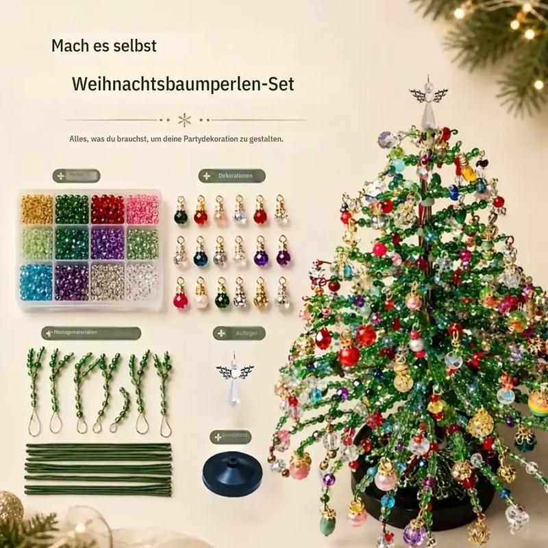 DIY Perlen‑Weihnachtsbaum‑Set, handgefertigter Mini‑Kristallperlen‑Baum, komplettes Zubehör mit Perlen, Engel‑Baumspitze und Basis, festliche Tischdekoration, lustiges DIY‑Weihnachtsgeschenk für Kinder & Familie