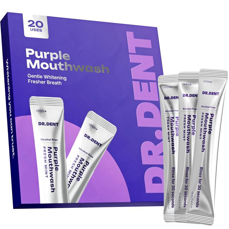 DR.DENT Purple Mundspülung – 20 Sachets pro Packung – Ohne Peroxid – Alkoholfrei – Veganer Minzgeschmack