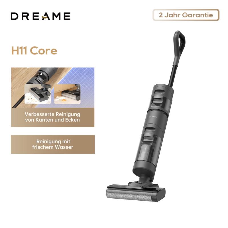Dreame H11 Core nass trockensauger, Akku Staubsauger mit Kantenreinigungsbürste LED Anzeige für Hartböden und Holz 2 Modi für nassen und trockenen Schmutz Selbstreinigungsfunktion