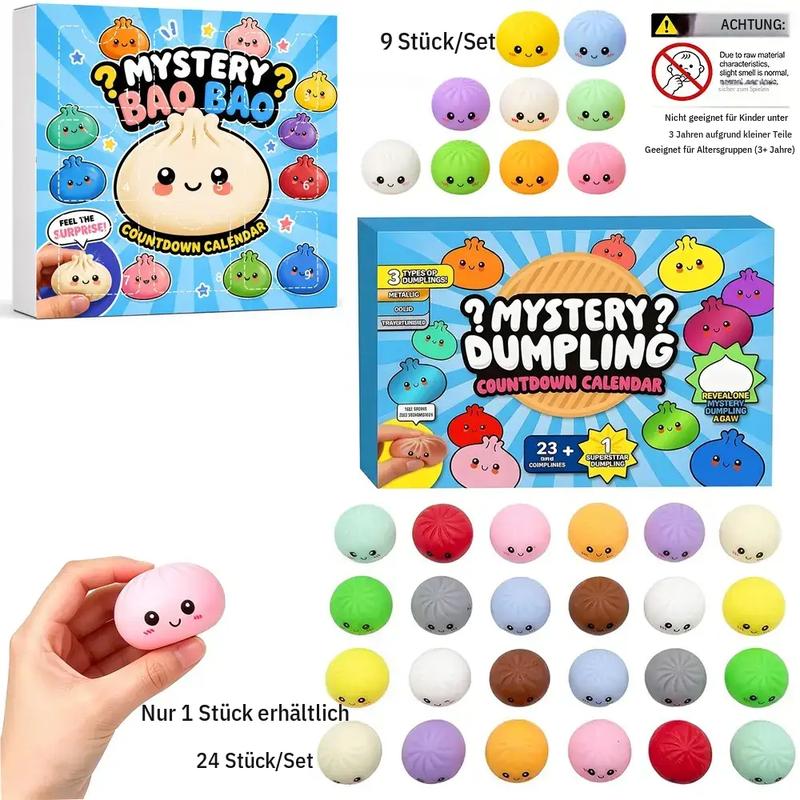 Dumpling-Squishy Mystery-Box Adventskalender 2026 – Mini-Squishies, Zählung bis zum Countdown, 24er-Pack, verrückt viel Spaß, Bao-Bun-Varianten, Überraschungen, Stressabbau und Angstlinderung, sensorische Fidget-Geschenke für Erwachsene und Jugendliche
