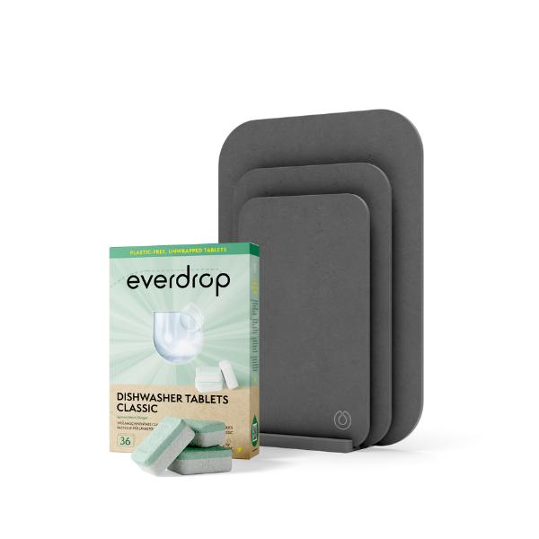 Eat Food, Not Microplastics Bundle - 3 Schneidebretter und Spülmaschinen-Tabs