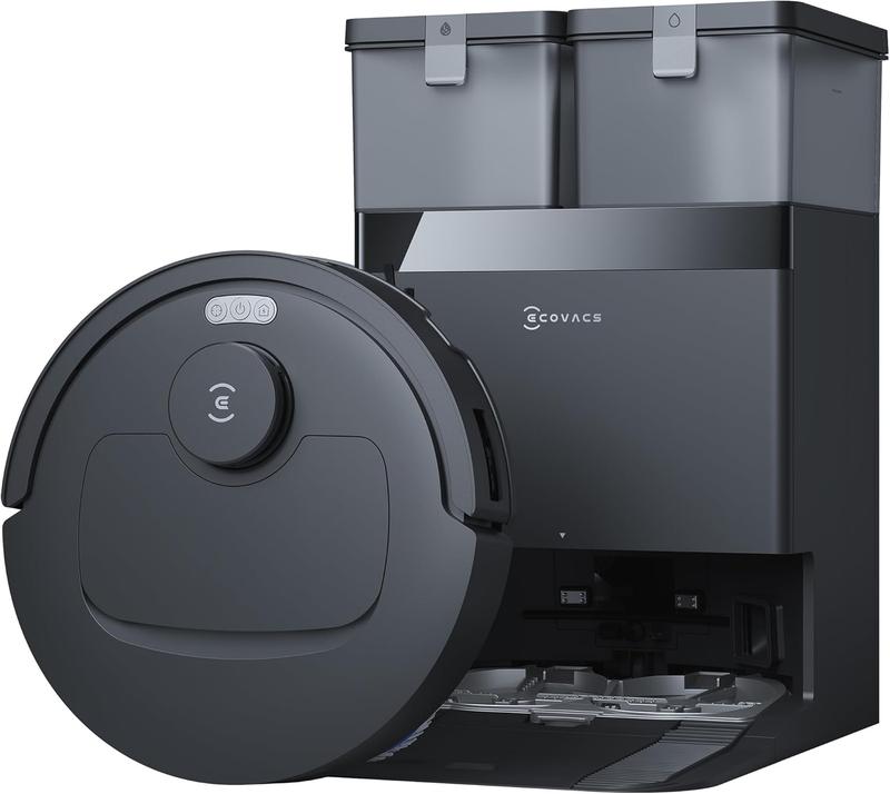 ECOVACS DEEBOT T30e Omni Saugroboter mit Wischfunktion, 25.000 Pa, OZMO Turbo 2.0 Wischen, ZeroTangle 3.0 Anti-Verheddern, Triple-V-Hauptbürste, Omni-Station, Schwarz,2 Jahre Garantie