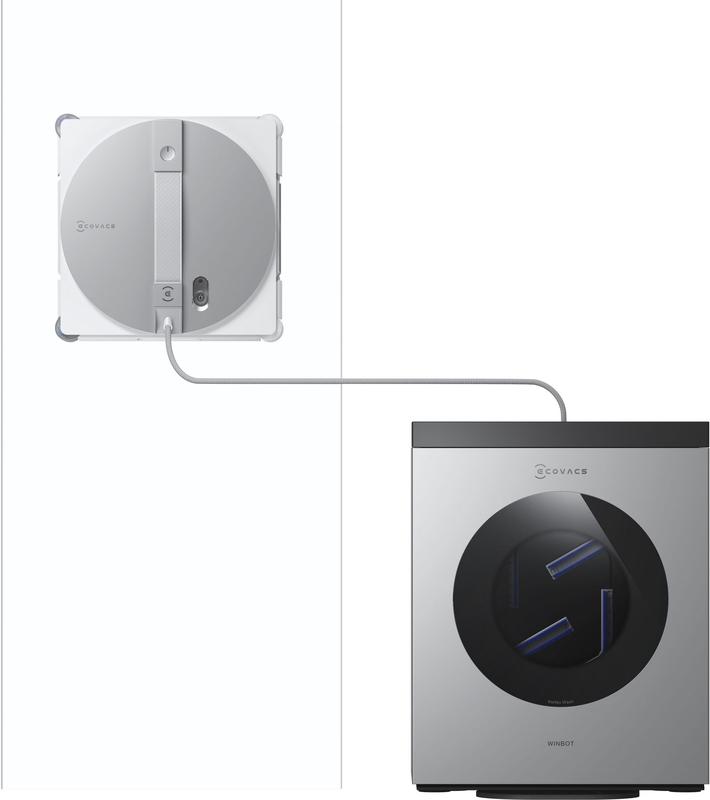 ECOVACS Winbot W3 OMNI Fensterputzroboter mit Multifunktionsstation, automatischer Reinigung der Wischpads, intelligenter Kantenreinigung, Sprühfunktion mit drei Düsen, App-Steuerung, Weiss