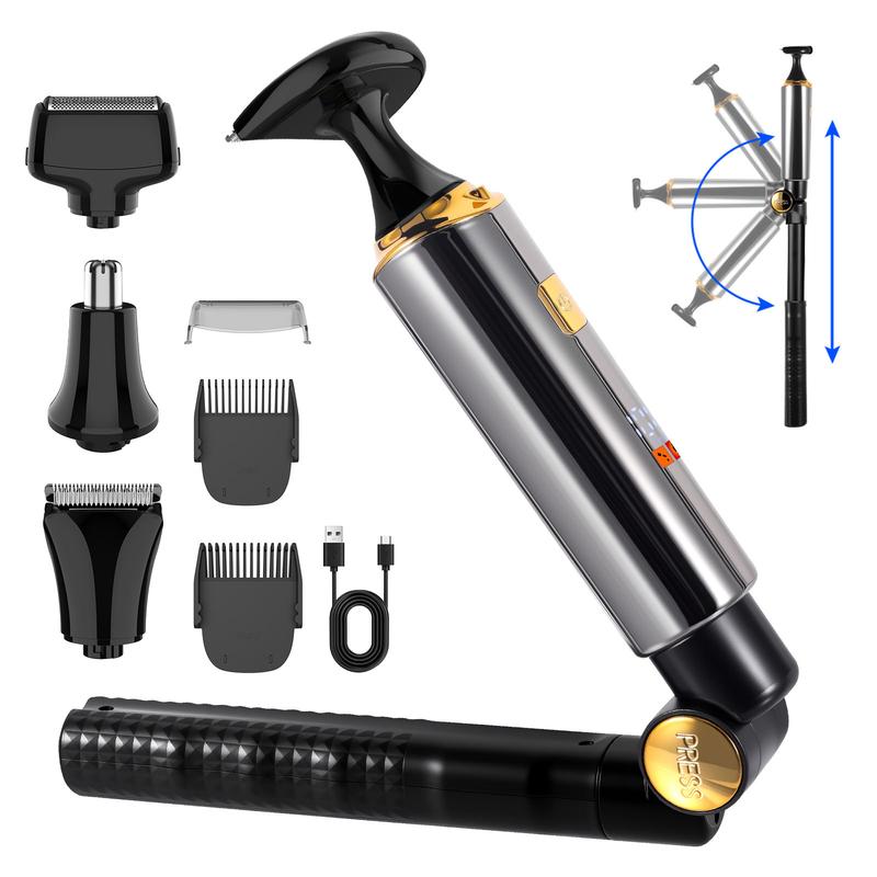 Elektrischer Herren Rückrasierer und Körpertrimmer – 4 in 1 Set mit ausziehbarer Zusatzarm, wasserdicht für Gesicht, Kinn, Arm und Rückseite; Haarpflege /Trimmer Set