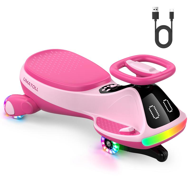 Elektrisches Schaukelauto für Kinder mit LED-Licht und digitalem Display, Bluetooth-Musik, drehbares Spielzeugauto zum Fahren für Kleinkinder, Jungen und Mädchen