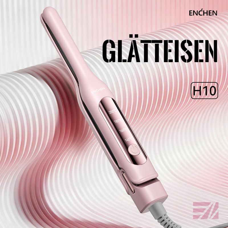 ENCHEN H10 Glätteisen Mini, 4 Temperaturstufen, Kompaktes Design für Reisen und Alltag, Hochwertige Wärmeverteilung, Vielseitig einsetzbar, Geeignet für lokales Styling, Pink und Grau, 42 W Leistung, 232 mm Länge