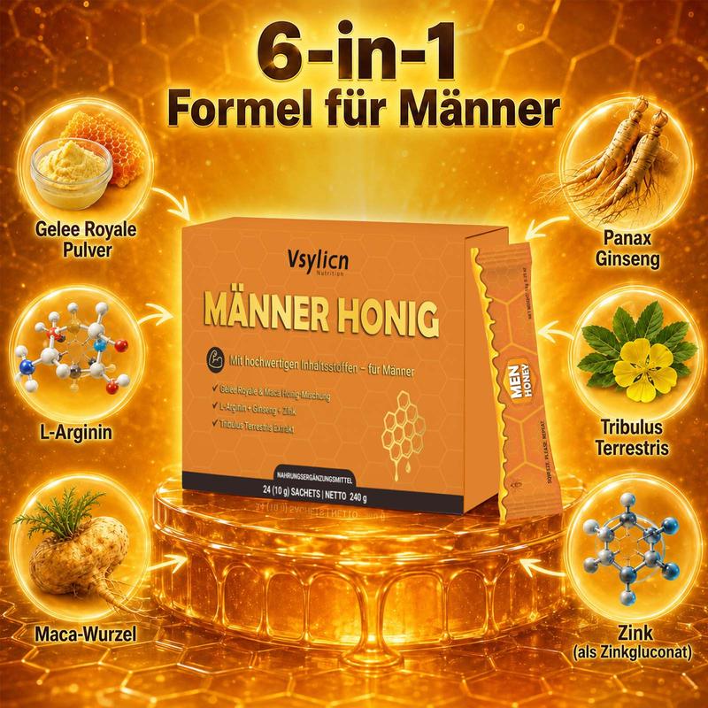 Energy Honig | Gelée-Royale + Maca + Ginseng + Zink aus Honigbasis | Mit L-Arginin und Tribulus Terrestris| Energie, Vitalität und Ausdauer