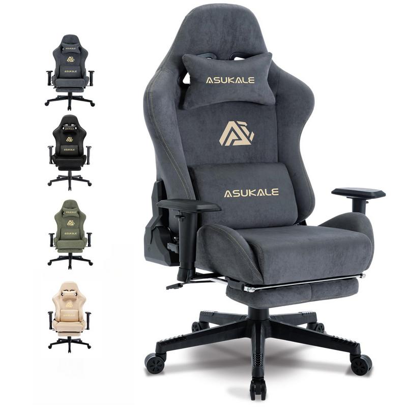 Ergonomischer Gaming-Stuhl/Bürostuhl, Computerstuhl mit Fußstütze, Kopfstütze und Lendenwirbelstütze, höhenverstellbarer Drehstuhl, Montage erforderlich. Erhältlich in Schwarz, Grau, Grün und Beige.
