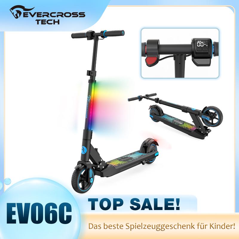 EVERCROSS TECH EV06C Leichter Falt-E-Scooter für Kinder (6–12 J.)---15 km/h, 8 km Reichweite, LED-Display & Farblichtsystem