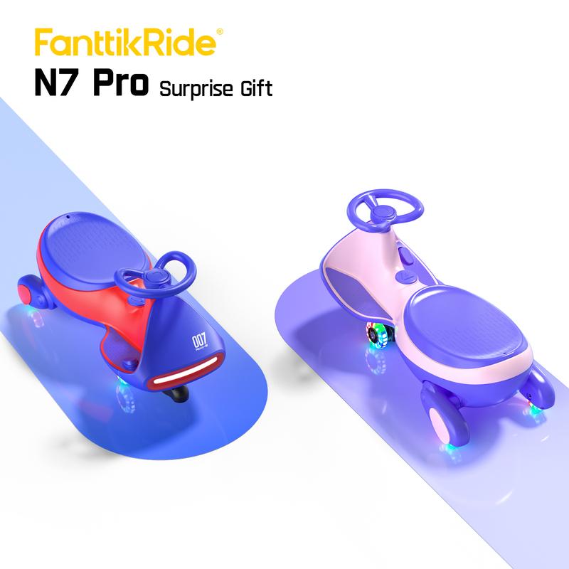 FanttikRide N7 Pro elektrisches Auto mit 12 V, mit Pedal und Batterie, CyberWiggle, 2‑in‑1‑Kleinfahrzeug, 2 Geschwindigkeiten, rutschfest, blinkende Räder, Bluetooth, ab 3 Jahren, 150 Pfund