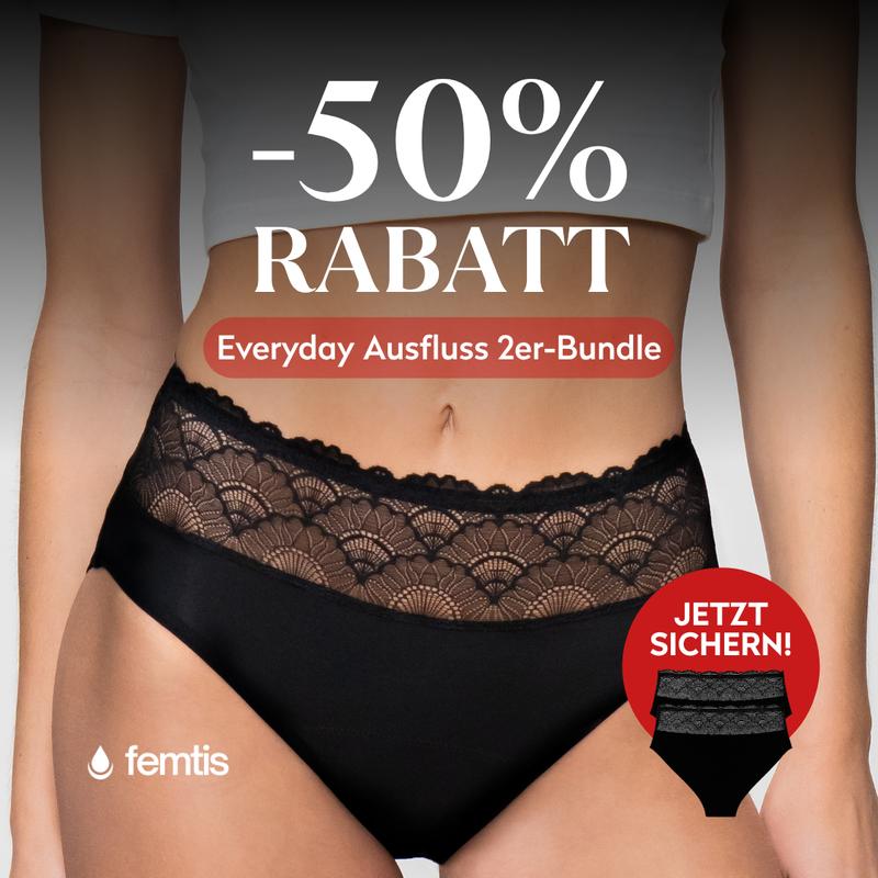 Femtis Everyday Slip Ausfluss Bundle - 2x CLEO schwarz leichte Saugstärke Pant Damen Unterwäsche Spitze