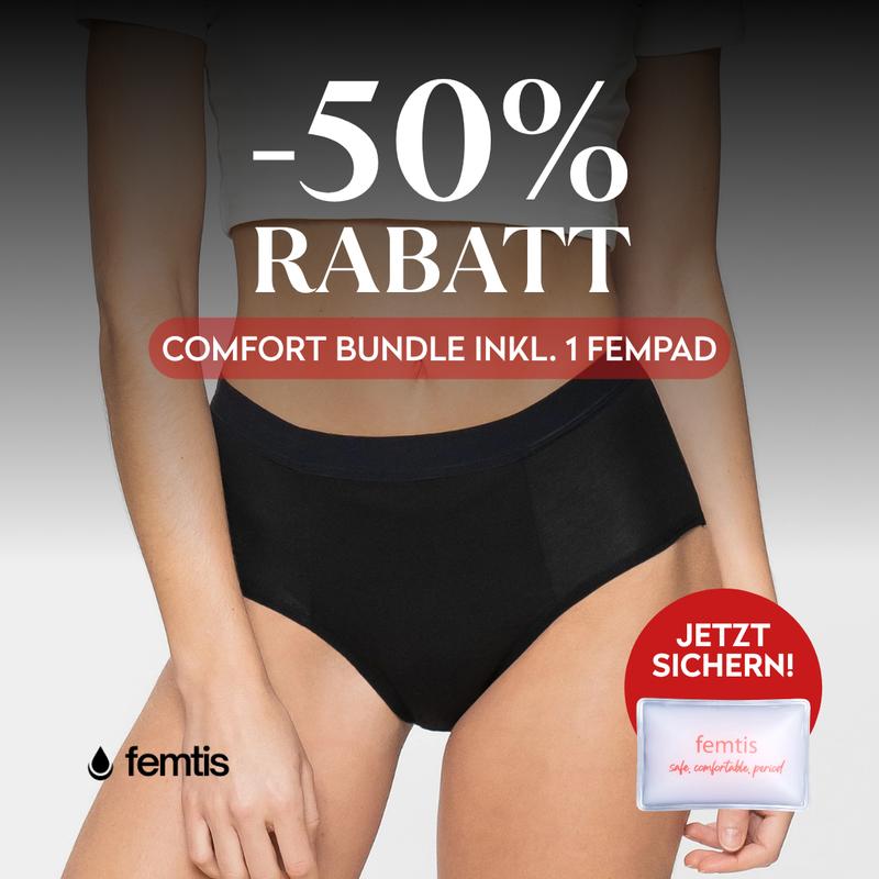 Femtis Period Panty & Fempad Bundle - SOFI Highwaist - schwarz - schwarz Perioden Unterwäsche ultra starke Saugfähigkeit High Waist Unterhose