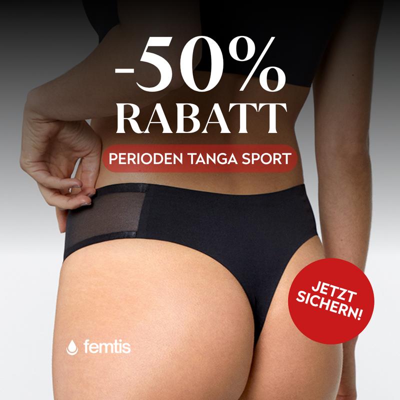Femtis Perioden Tanga - ZORA Sport - schwarz leichte Saugstärke fleibles Material nahtlos Damen Unterwäsche Panty Slip