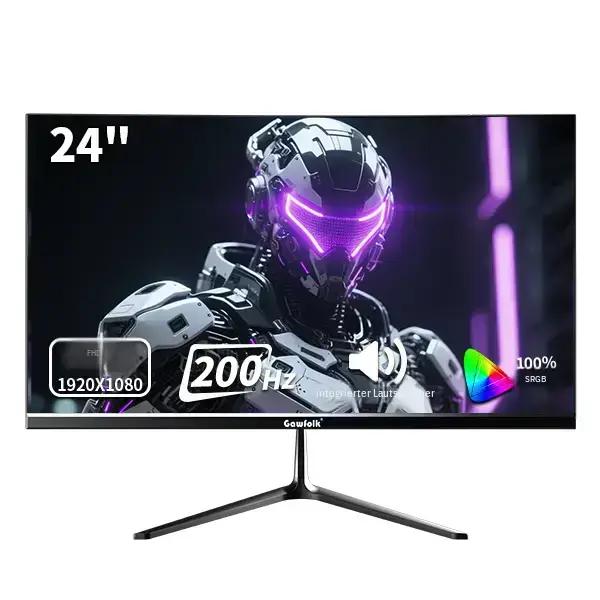 Flacher Gaming Monitor von Gawfolk mit 24 Zoll, 200 Hz Aktualisierungsrate, Full HD 1080p, randloses Design, Unterstützung für FreeSync, HDMI und DisplayPort Anschlüsse, kompatibel mit VESA Wandmontage 75 × 75.