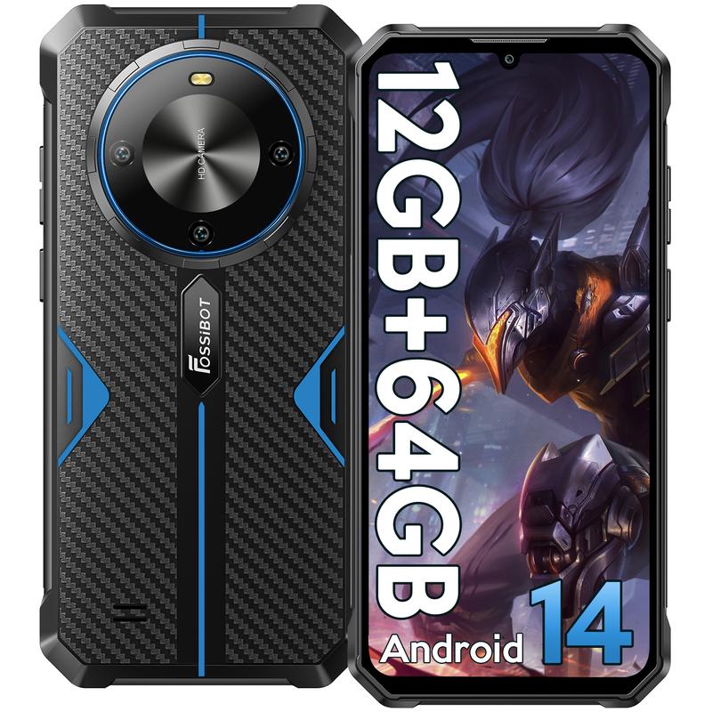 FOSSiBOT F105 robustes Smartphone 2026, 12 GB (4 + 8) + 64 GB (TF bis 2 TB), unzerstörbares Smartphone, 6,74″ HD+ IPS, Outdoor-Smartphone, 10.300 mAh, Android 14, Kamera 20 MP + 8 MP, Dual-SIM 4G / OTG / GPS / Gesichtserkennung / Fingerabdrucksensor