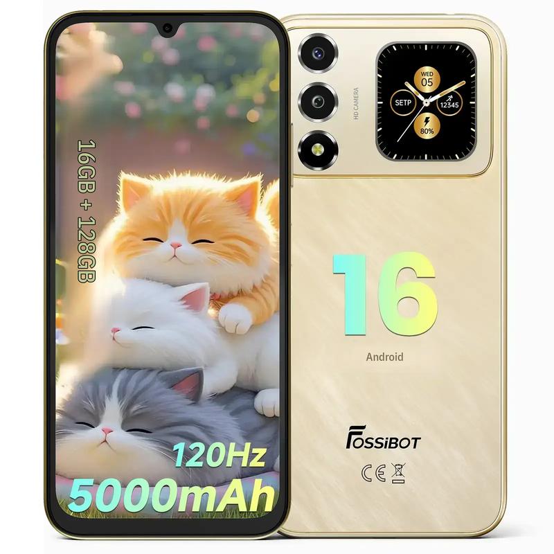 FOSSIBOT S7 (2026), Android 16, freier Mobiltelefon, 6,9″ HD+, 120 Hz Smartphone, 12 GB (4 + 12) + 128 GB / 1 TB, Akku 5000 mAh, Kamera 16 MP + 8 MP, 4G, Dual‑SIM, Gesichtserkennung, GPS, zwei Lautsprecher