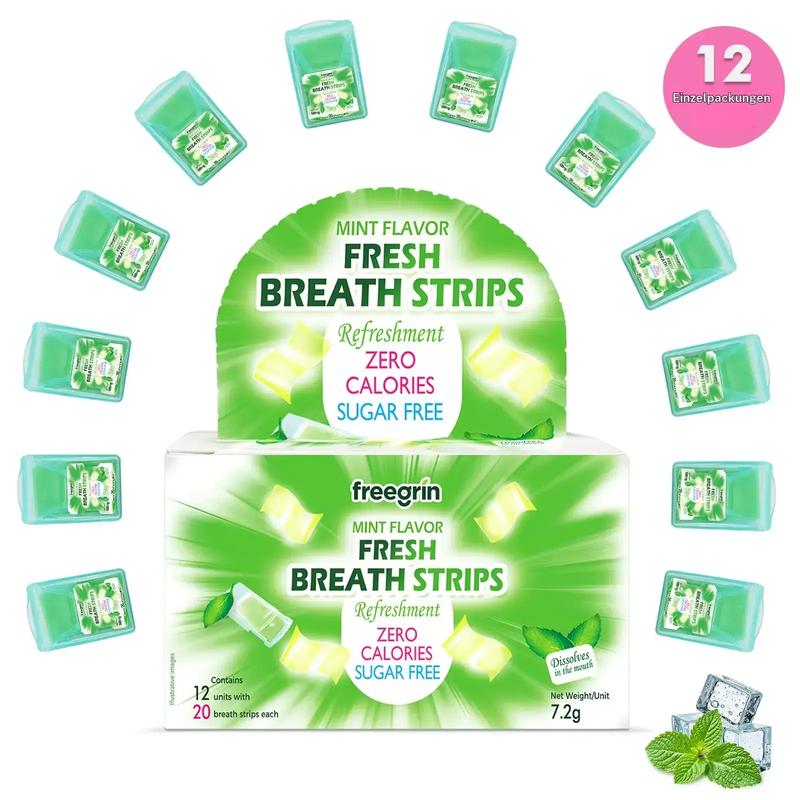 Freegrin Mundspülungstabletten – tragbares Upgrade‑Box‑Paket mit 12 einzeln verpackten Tabletten, festes Format, nicht brennbar, Mehrfachpack