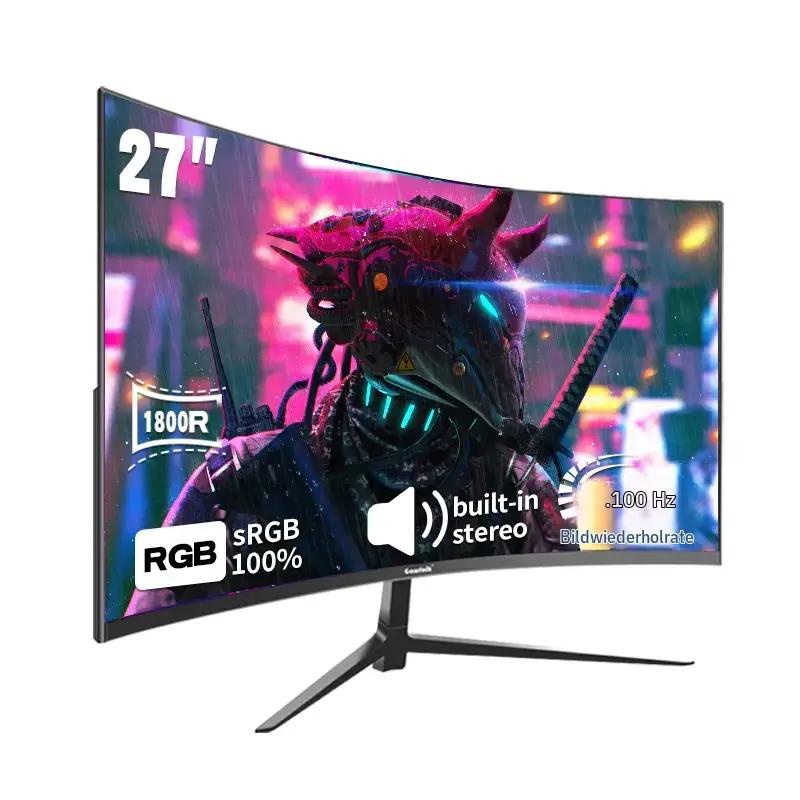 Gawfolk 27‑Zoll gebogener Gaming‑Monitor, 100 Hz, integrierte Lautsprecher, Computermonitor, Full HD 1080p, randloser 1800R‑Computermonitor, unterstützt FreeSync und Augenpflege‑Technologie, VESA‑Standard kompatibel