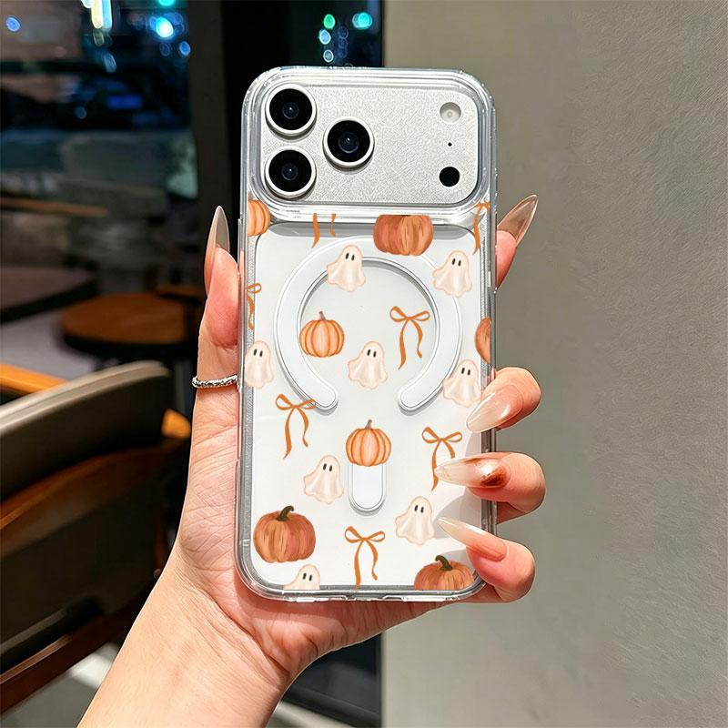 Geister-Kürbis-Orange-Schleife Aquarell-Handyhülle, Weiches Herbst-Halloween-Muster für iPhone 17 16 15 14 13 12 11 Plus Pro Max, Zartes Niedliches Überraschungsgeschenk für die Herbstsaison