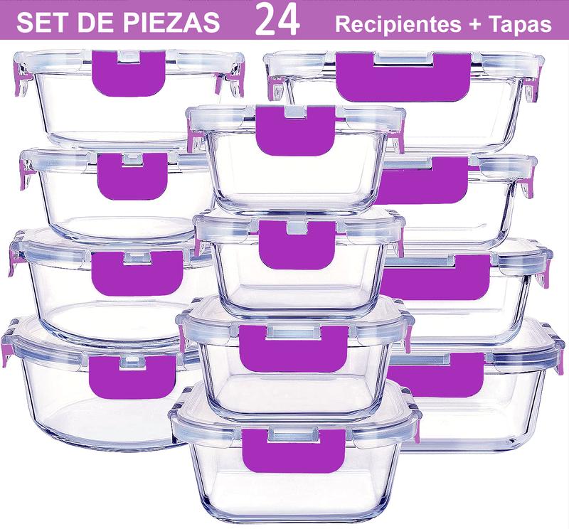 Glasbehälter für Lebensmittel – Packung mit 12 hermetischen Behältern mit transparenten Deckeln – spülmaschinengeeignet und mikrowellengeeignet, BPA-frei