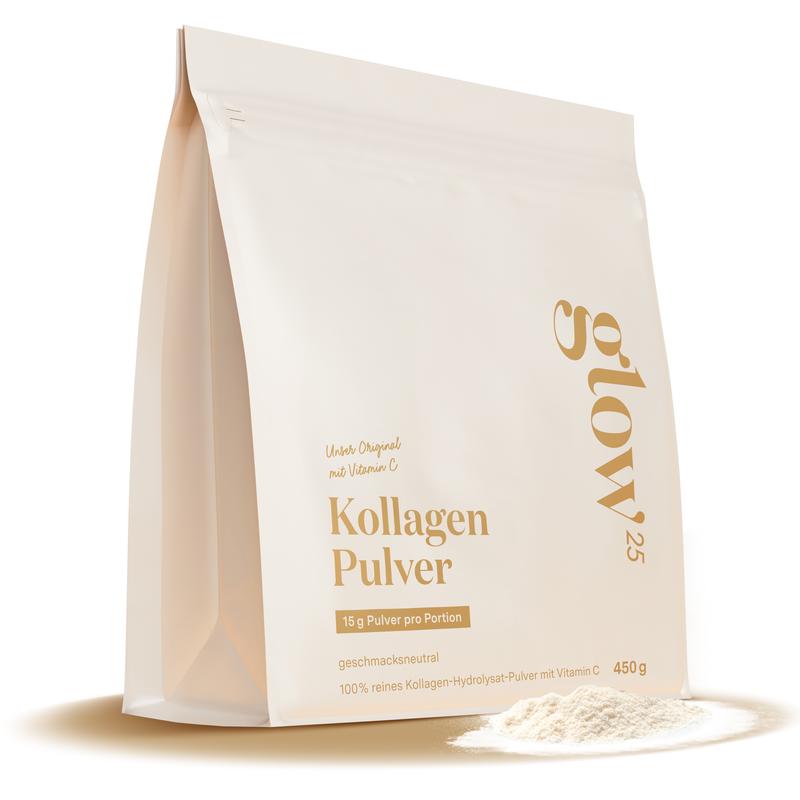 Glow25 Collagen Pulver [450g] – Unser Original – Kollagen Hydrolysat mit Vitamin C – Peptide Typ 1 und 3 – Gute Löslichkeit – Neutral