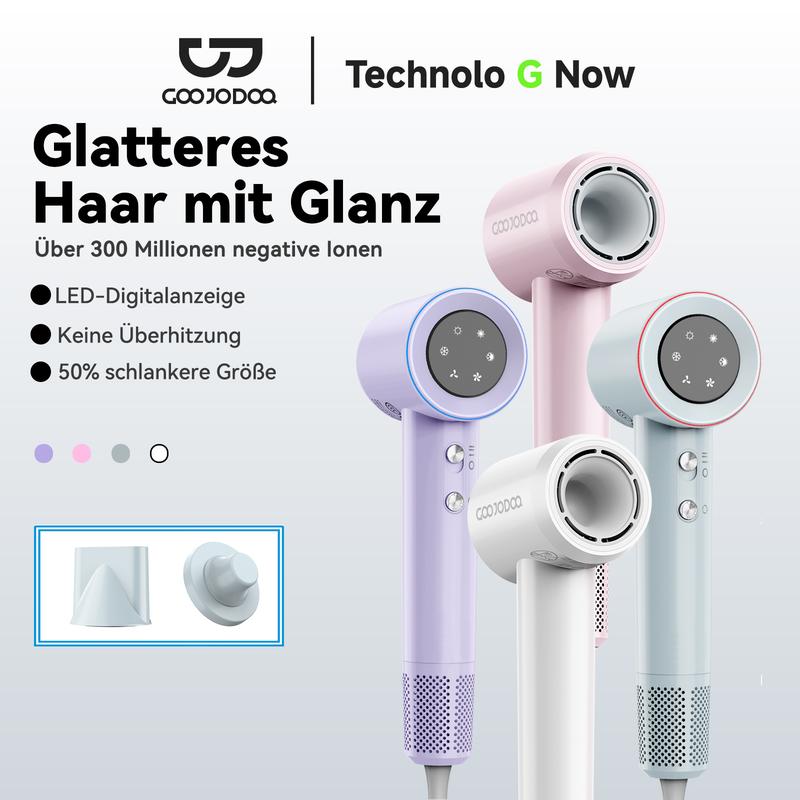 GOOJODOQ GD029 1600W Hochgeschwindigkeits-Haartrockner mit LCD-Display, 110000 U/min Motor, 25 m/s Luftstrom, negative Ionen, 4 Wärmestufen & 2 Geschwindigkeitsmodi, leicht & ideal für Reisen