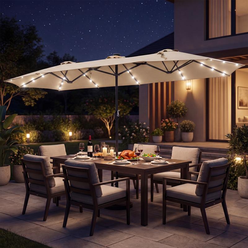 GOPLUS Doppelsonnenschirm mit Sonnenschirmständer, Sonnenschirm Groß XXL, UPF 50+, Gartenschirm mit Kurbel, Terrassenschirm, Marktschirm für Garten, Terrasse & Pool