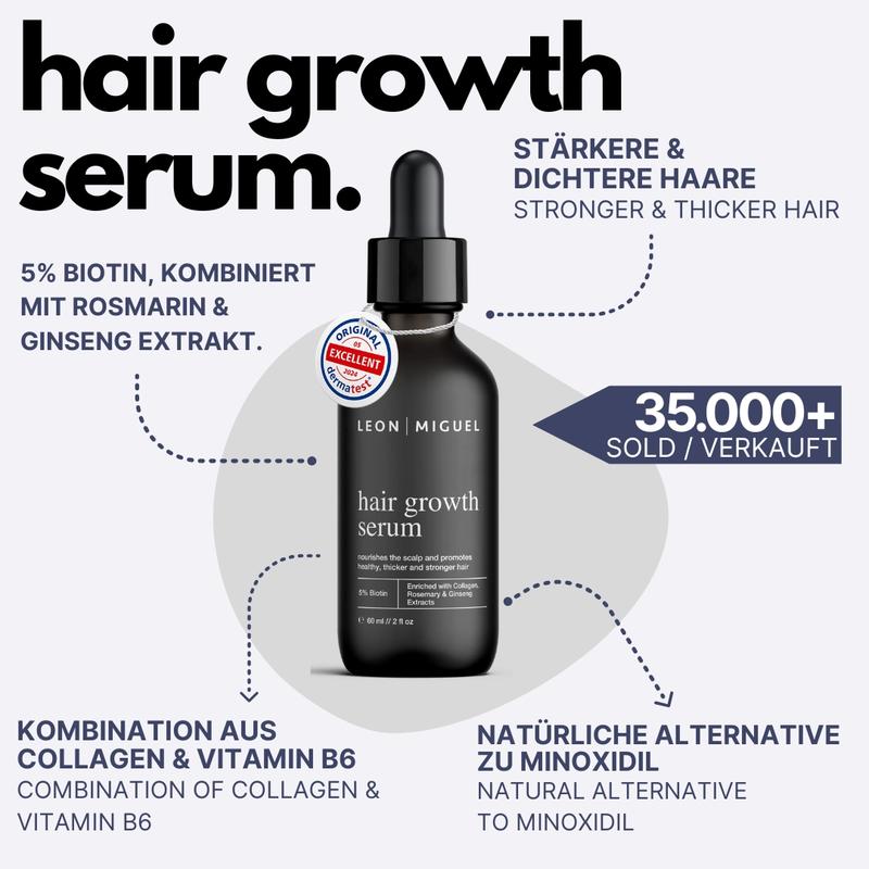 hair growth serum | Haarserum mit 5% Biotin, Rosmarin, Ginseng und Kollagen | Für sichtbar kräftigeres Haar | Für Frauen und Männer | Vegan