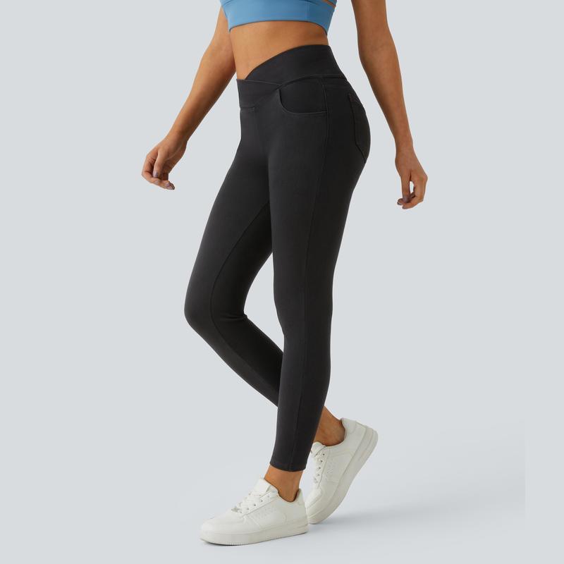 Halara Flex™ Arbeitsleggings aus elastischem Strick-Denim mit hohem Bund und mehreren Taschen