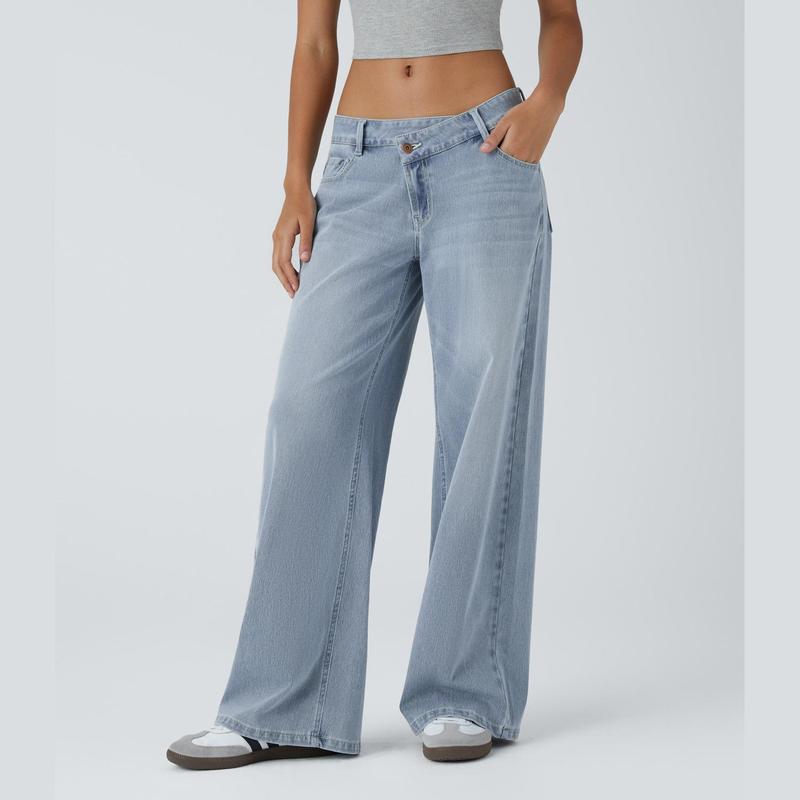Halara Flex™ Baggy Jeans Low Rise mit Knopf und Reißverschluss, mehreren Taschen, weitem Bein