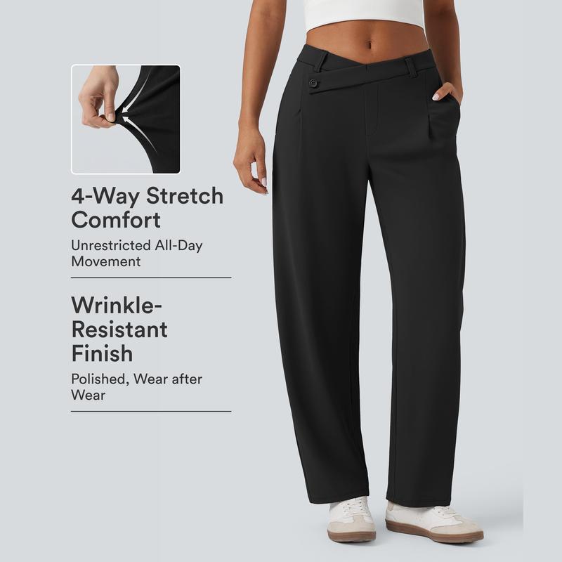 Halara Flex™ DayStretch - Bürohose mit mittelhhoem Crossover-Bund, Seitentaschen und Barrel-Leg