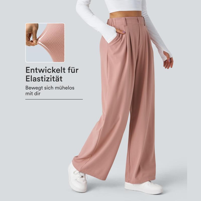 Halara Flex™ dehnbare Stoffhose mit hohem Bund, Waffelmuster, Seitentaschen und weitem Bein