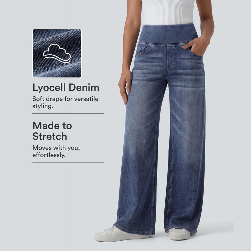 Halara Flex™ - Lässige, gewaschene Baggy-Jeans aus drapiertem Lyocell mit mittelhohem Bund, mehreren Taschen und weitem Bein