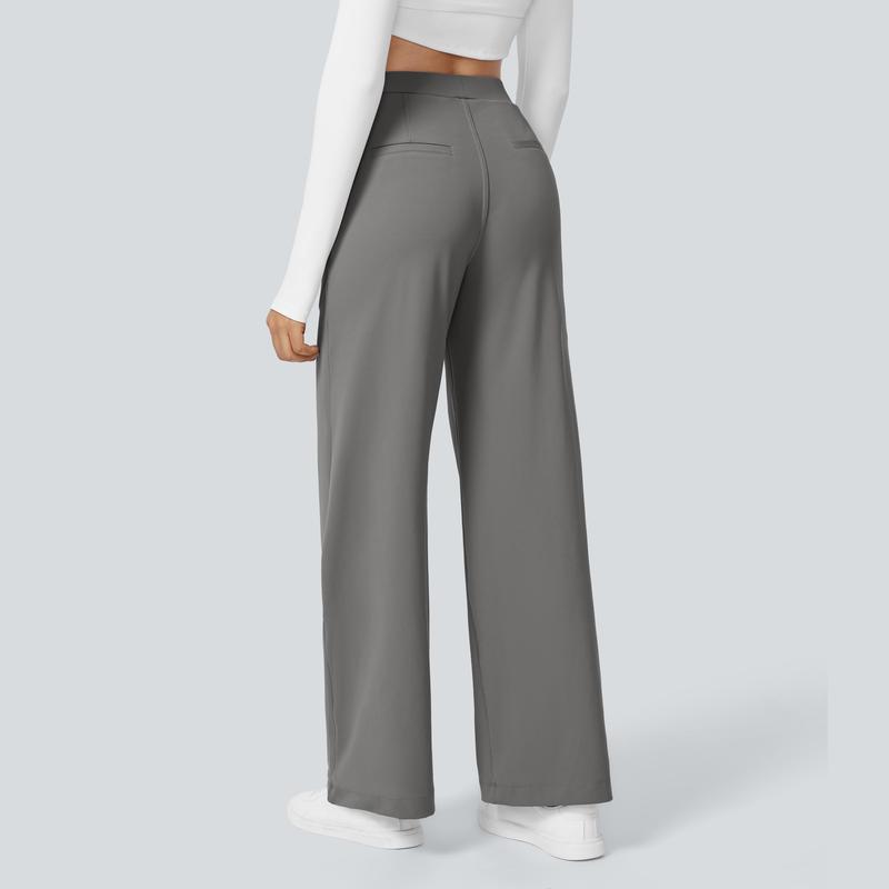 Halara Flex™ plissierte dehnbare Stoffhose mit hohem Bund, Seitentaschen und geradem Bein