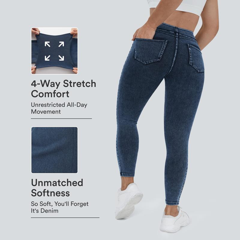Halara Flex™ Plus Size Jeans Jeggings aus elastischem Strick-Denim mit hohem Bund und Gesäßtaschen