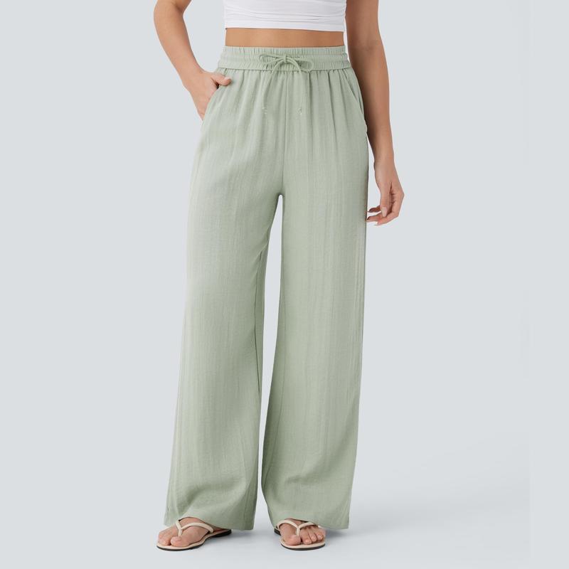 Halara Lässige Hose mit Leinengefühl, hoher Taille, Kordelzug an der Seite und weitem Bein
