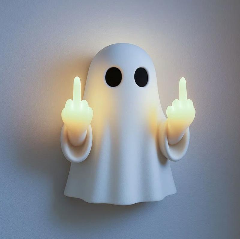 Halloween-Geist mit Mittelfinger – LED-Nachtlicht, witzige Halloween-Dekoration