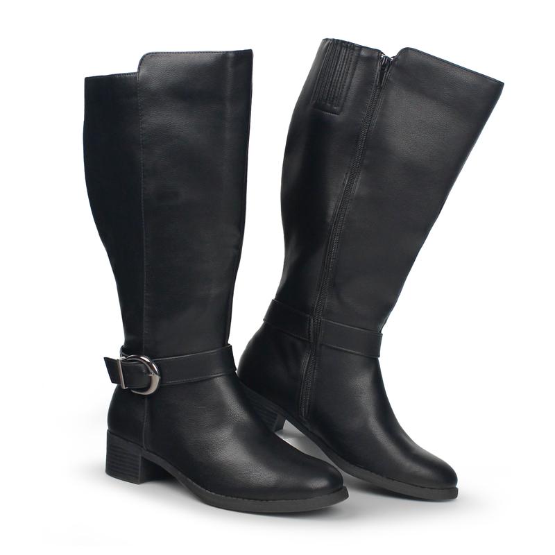 Hawkwell Extra breite Wadenstiefel für Damen, seitlicher Reißverschluss, knielang, hohe Stiefel