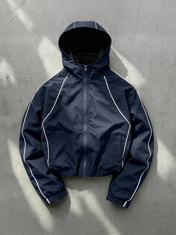 Herren-Kapuzenjacke mit langen Ärmeln, windabweisender knitterarmer Stoff in kräftiger Farbe, lässig für jede Jahreszeit, Alltag, Nachtlauf und Shopping
