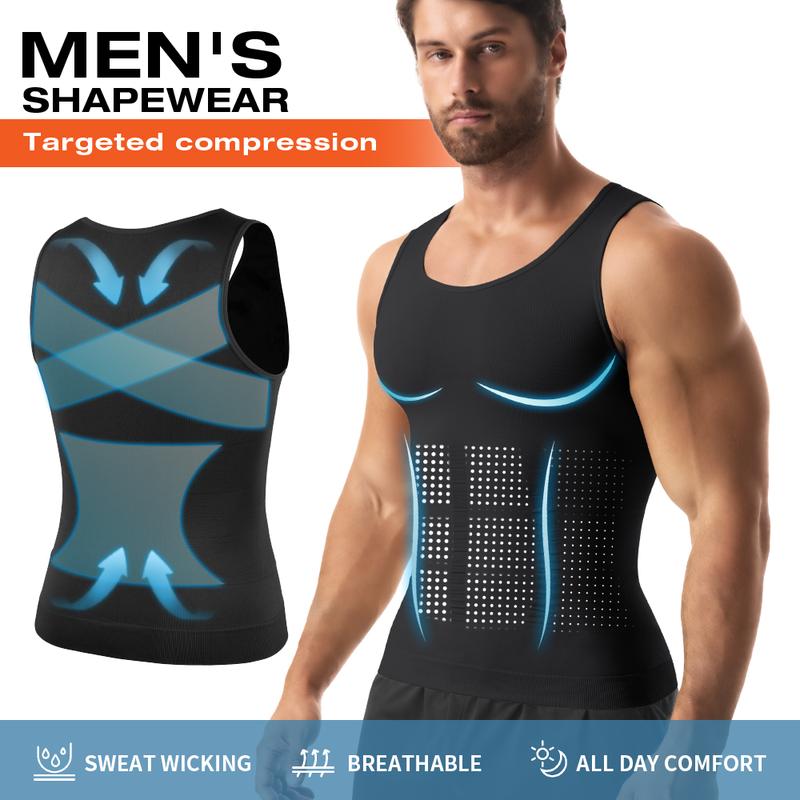 Herren Kompressions Formuntershirt – Bauchkontrolle, figurformendes Untershirt | Nahtloser Körperformer für Fitnessstudio und Alltag