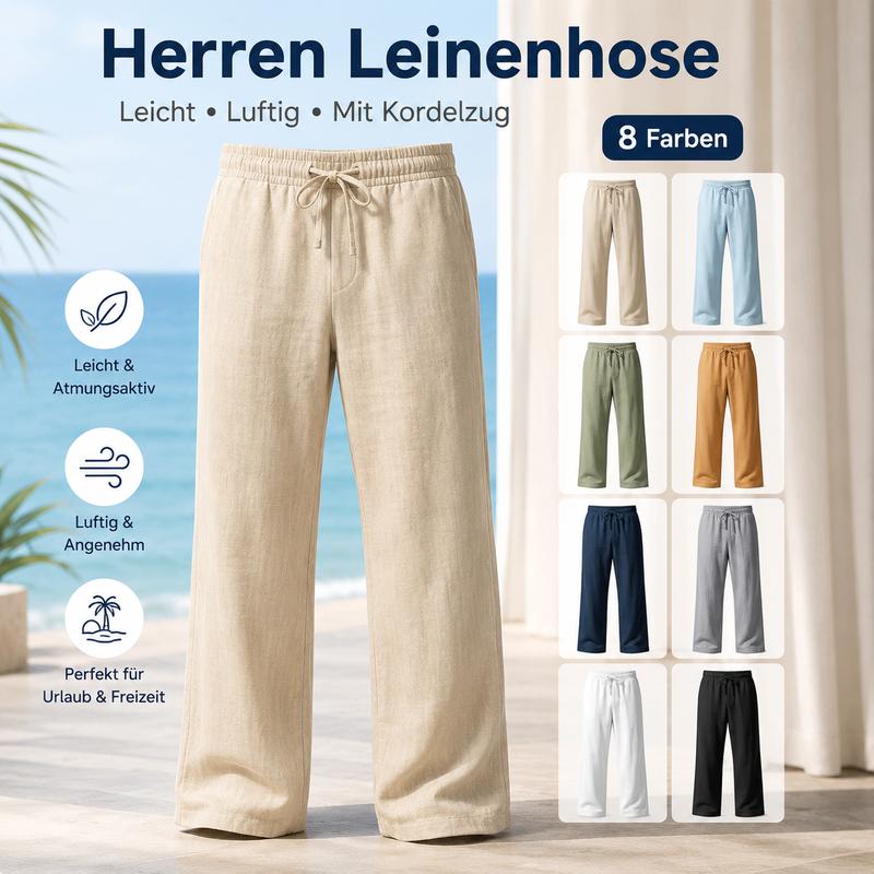 Herren Leinenhose 2026 – Leichte Sommerhose mit Kordelzug für Urlaub und Freizeit