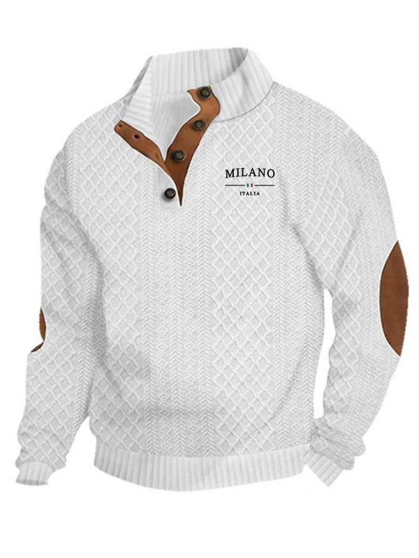 Herren Outdoor-Buchstaben-Jacquard-Kapuzenpullover, Viertelknopf, Langarm-Stehkragen-Pullover, Buchstaben-Druck, Winter-Kapuzenpullover, tägliche Kleidung, Polyesterfaser-Material, Street-Style-Freizeitkleidung, geeignet für Frühling und Herbst.