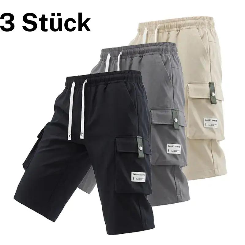 Herren Sommer-Cargo-Shorts – elastischer Kordelzugbund, mehrere Taschen und Aufnäher mit Buchstabenmotiv, normale Passform, mittelhohe Leibhöhe, nicht dehnbarer Stoff für den Alltag und Freizeitaktivitäten, nicht durchsichtiger Stoff
